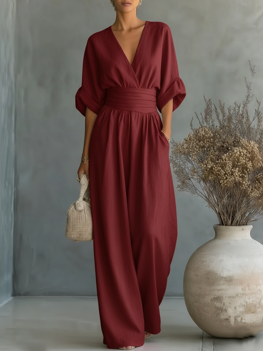 Mia | Mono Elegante de Cuello en V con Cintura Alta
