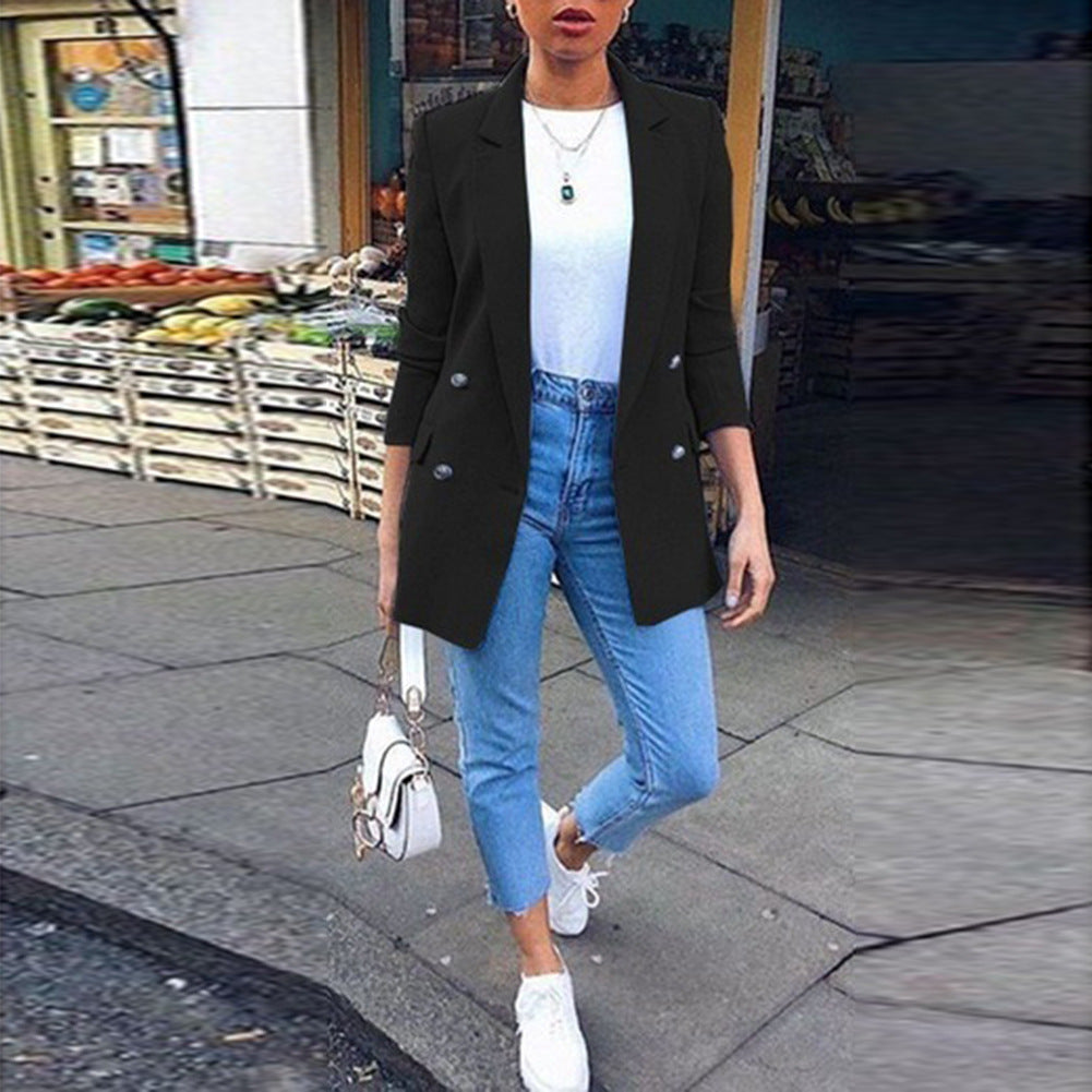 Marise – Blazer largo para mujer con doble botonadura