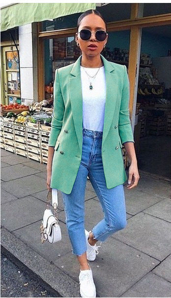 Marise – Blazer largo para mujer con doble botonadura
