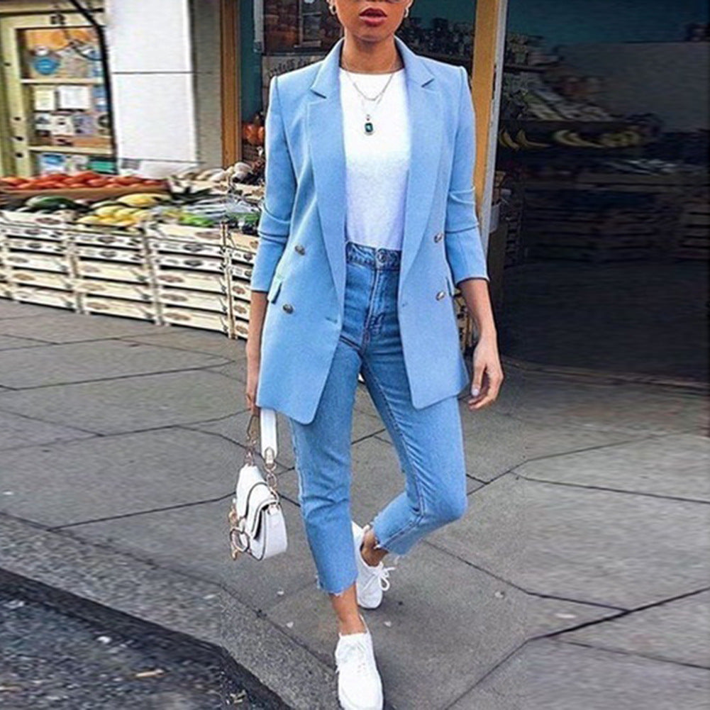 Marise – Blazer largo para mujer con doble botonadura