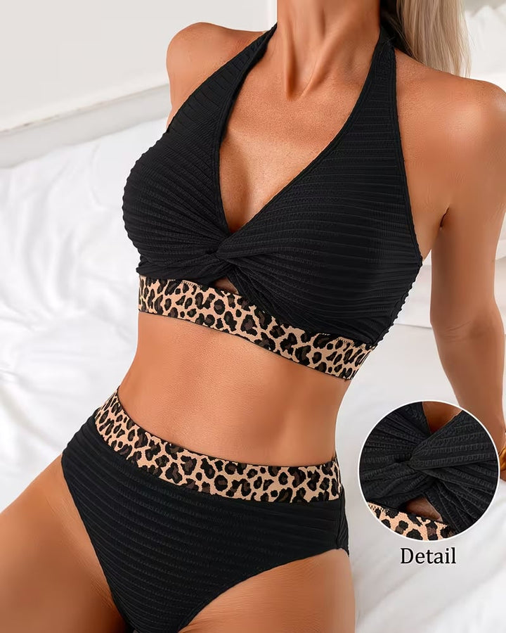 Nala | Bikini Halter de Leopardo Acanalado