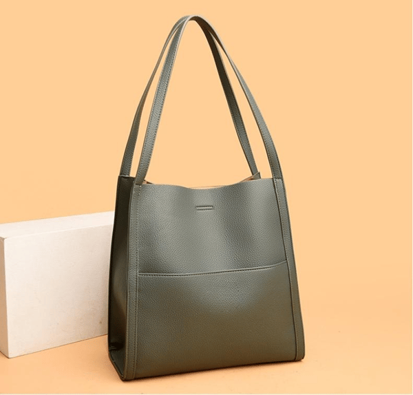 Bolso de hombro liso y unicolor de cuero genuino