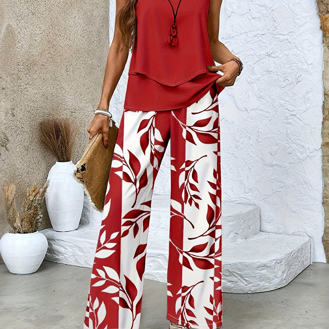 Luna | Conjunto de Dos Piezas con Estampado de Hojas