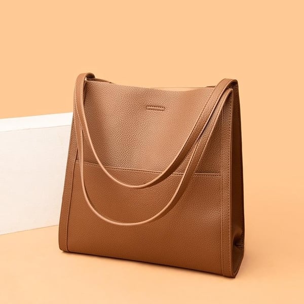 Bolso de hombro liso y unicolor de cuero genuino