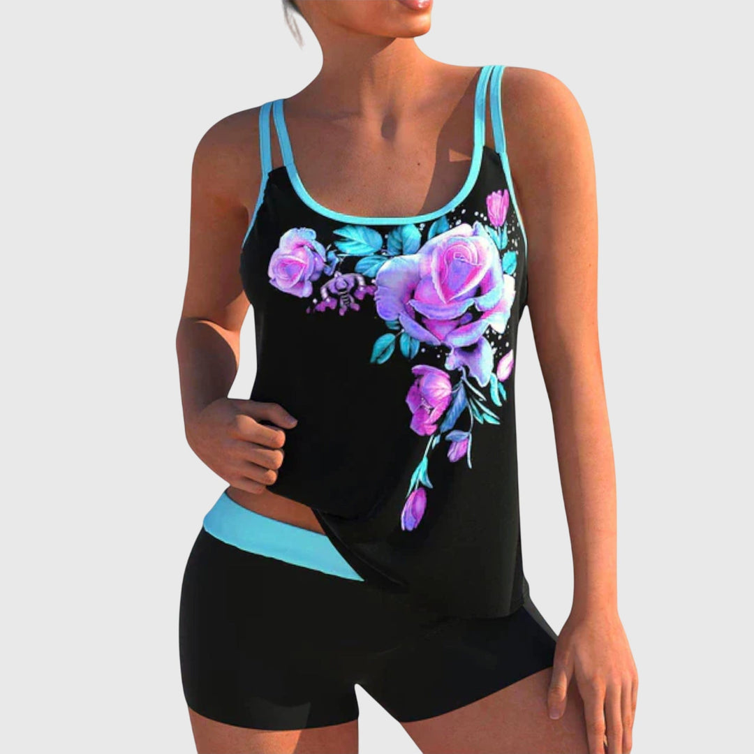 Flora | Tankini Floral con Tirantes Dobles y Shorts Deportivos