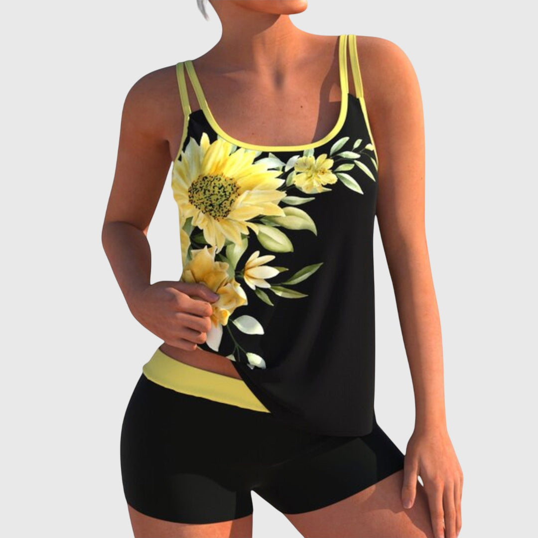 Flora | Tankini Floral con Tirantes Dobles y Shorts Deportivos