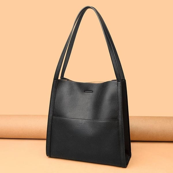 Bolso de hombro liso y unicolor de cuero genuino