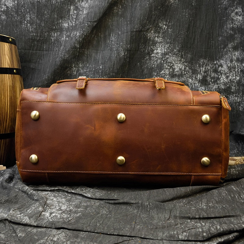 Bolsa de viaje de cuero Retro Crazy Horse con compartimento separado para zapatos