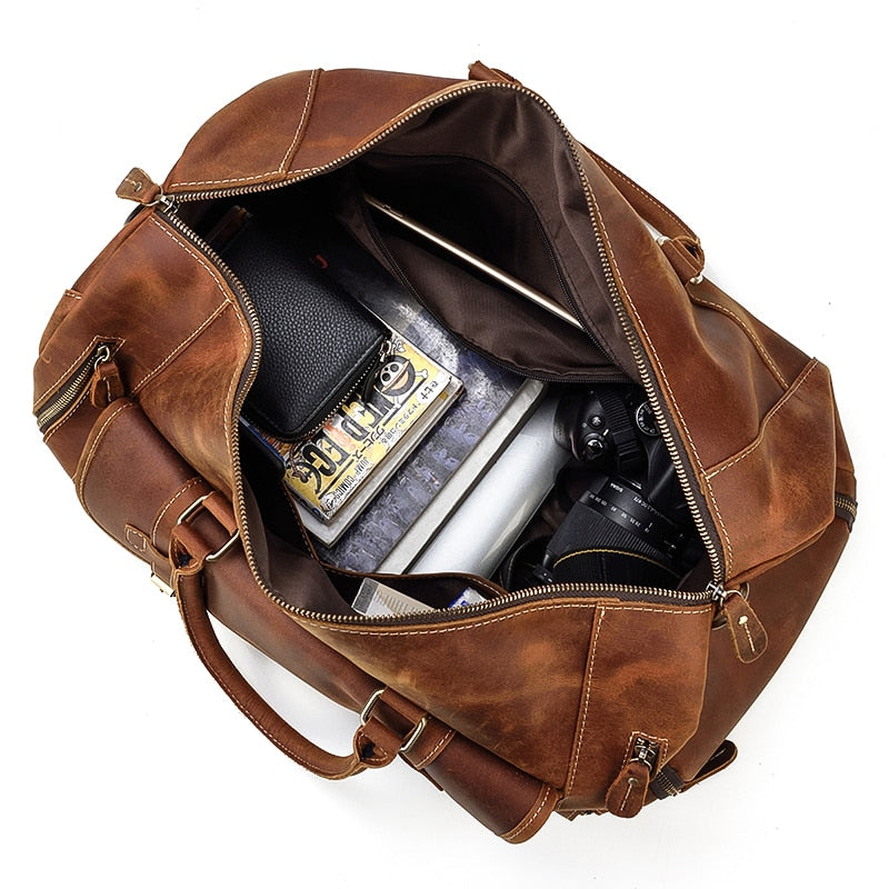 Bolsa de viaje de cuero Retro Crazy Horse con compartimento separado para zapatos