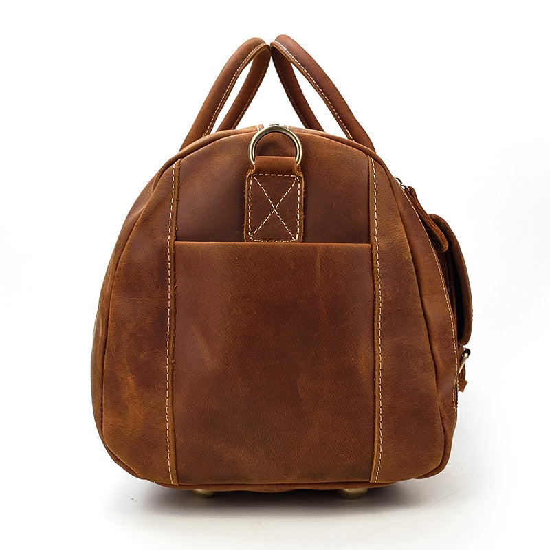 Bolsa de viaje de cuero Retro Crazy Horse con compartimento separado para zapatos