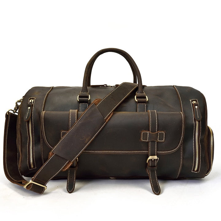 Bolsa de viaje de cuero Retro Crazy Horse con compartimento separado para zapatos