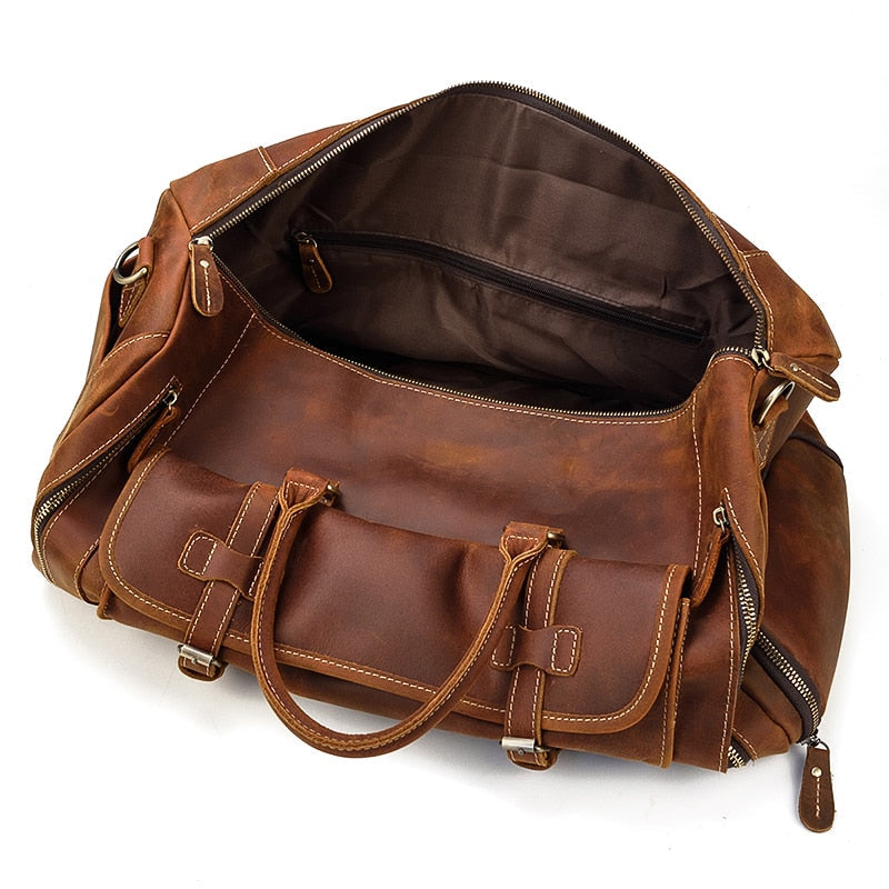 Bolsa de viaje de cuero Retro Crazy Horse con compartimento separado para zapatos