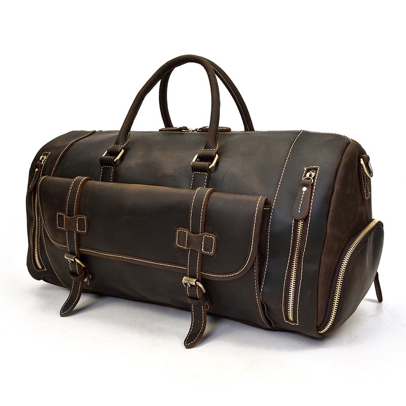 Bolsa de viaje de cuero Retro Crazy Horse con compartimento separado para zapatos