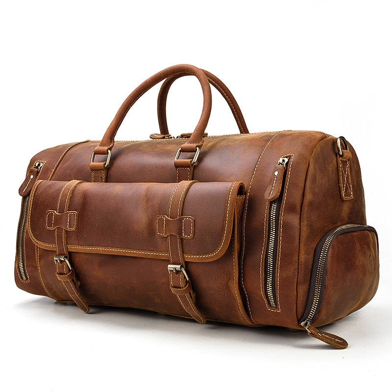 Bolsa de viaje de cuero Retro Crazy Horse con compartimento separado para zapatos