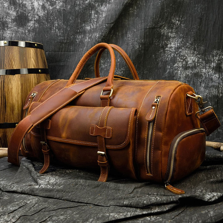 Bolsa de viaje de cuero Retro Crazy Horse con compartimento separado para zapatos