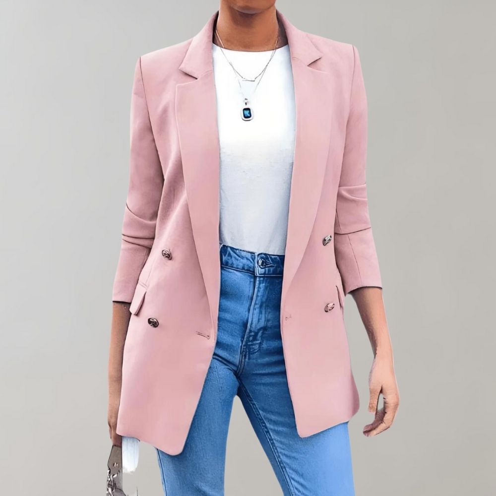 Marise – Blazer largo para mujer con doble botonadura