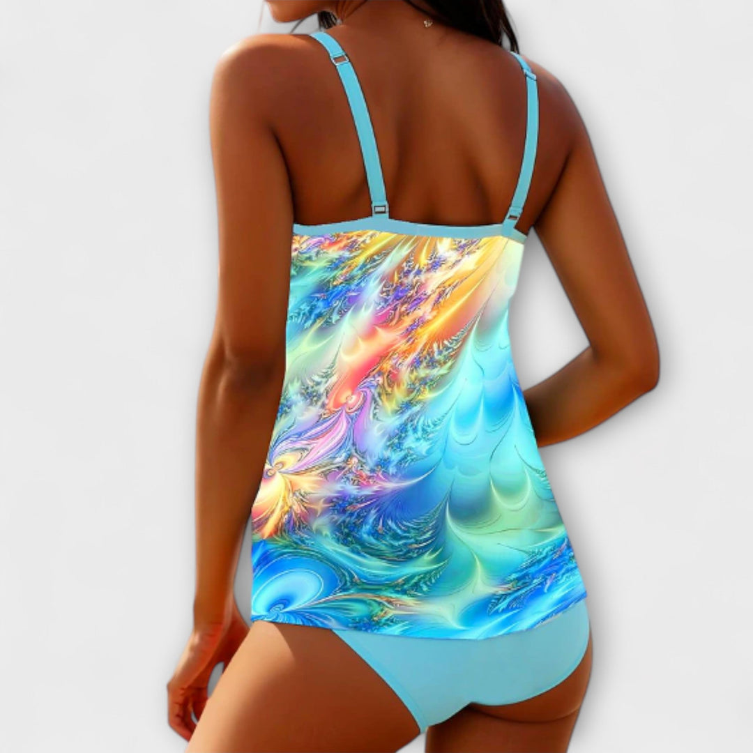Iris | Tankini Abstracto Iridiscente con Tirantes Dobles
