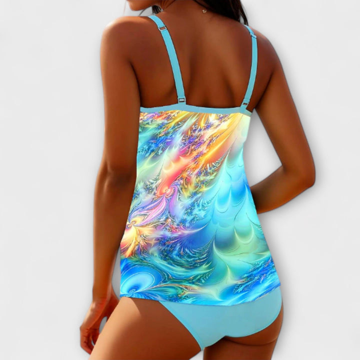 Iris | Tankini Abstracto Iridiscente con Tirantes Dobles