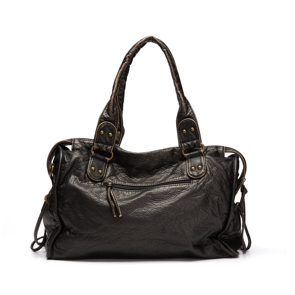 Bolso de Mano de Cuero Negro Vintage Elegante