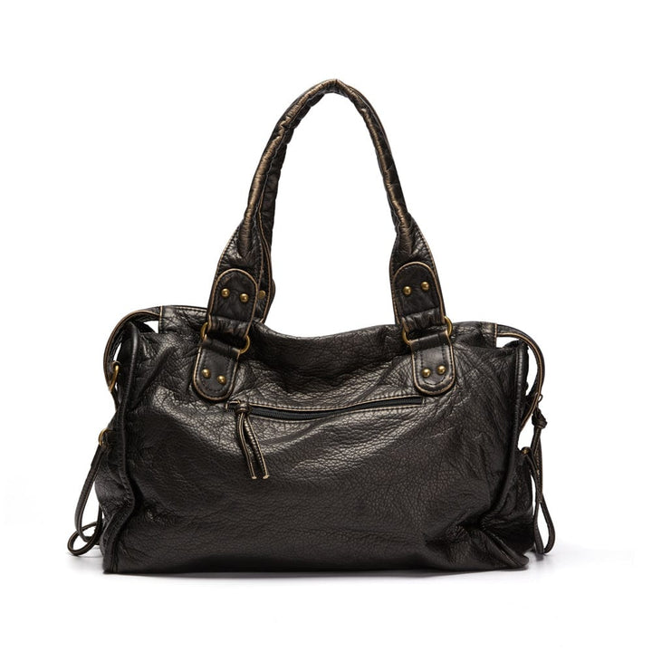 Bolso de Mano de Cuero Negro Vintage Elegante