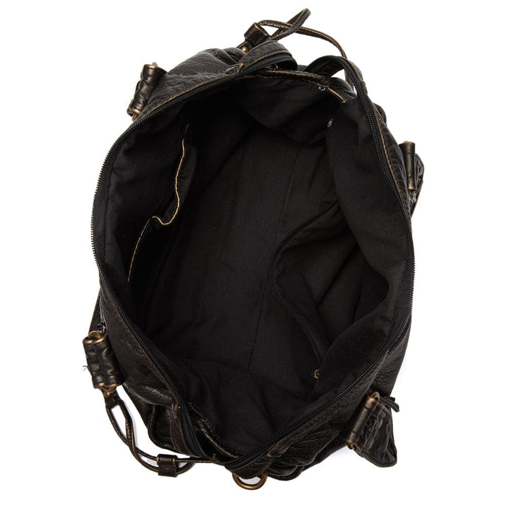 Bolso de Mano de Cuero Negro Vintage Elegante