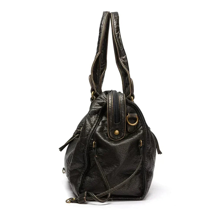 Bolso de Mano de Cuero Negro Vintage Elegante