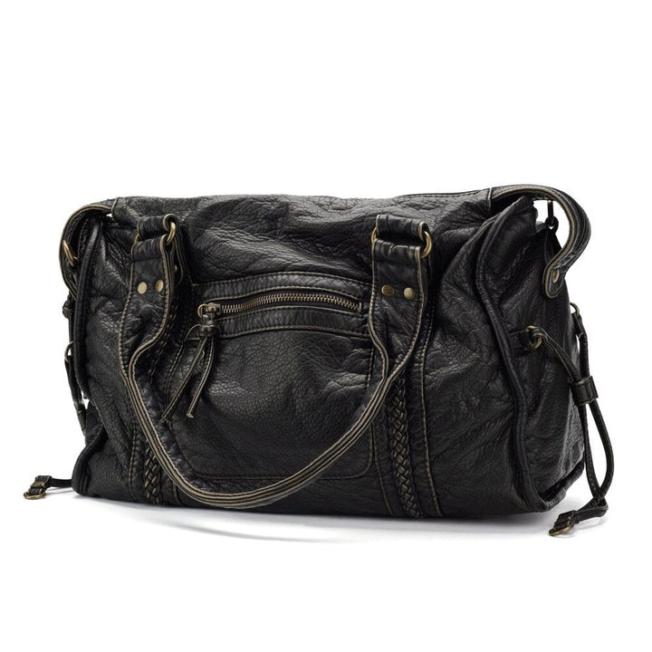 Bolso de Mano de Cuero Negro Vintage Elegante