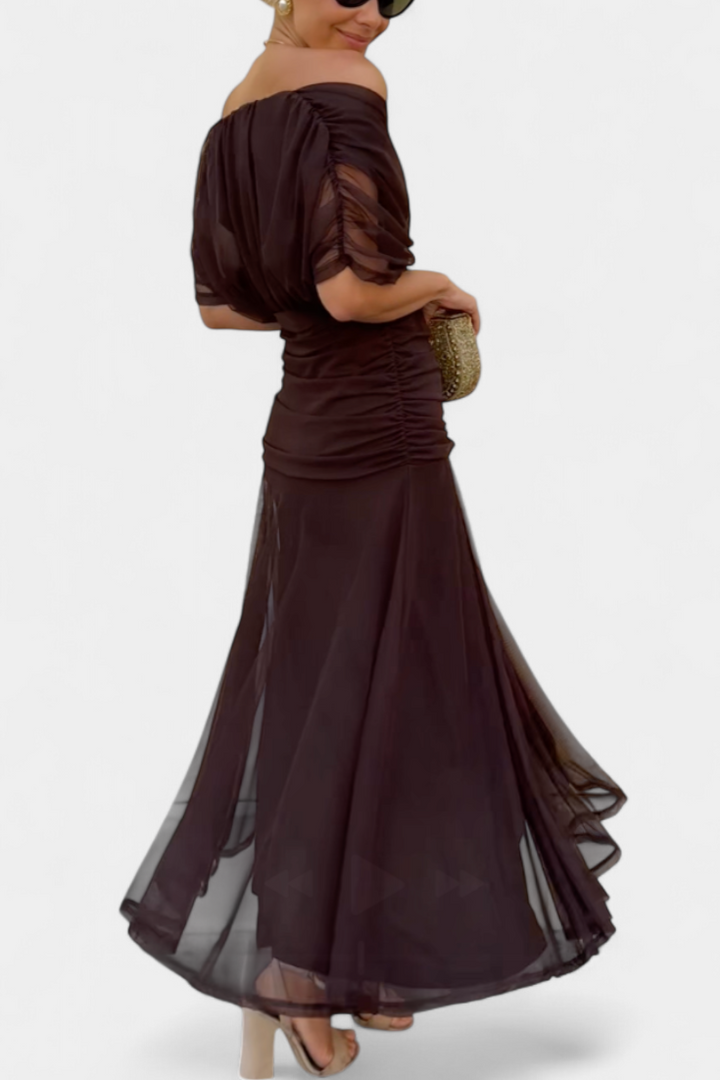Iselina | Vestido largo fruncido para mujer con cuello en V elegante | Fluido