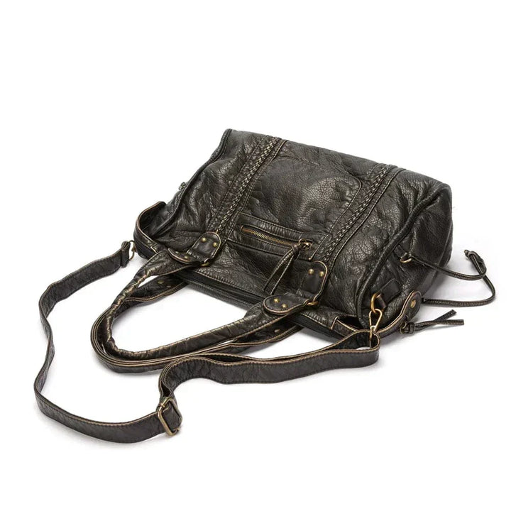 Bolso de Mano de Cuero Negro Vintage Elegante