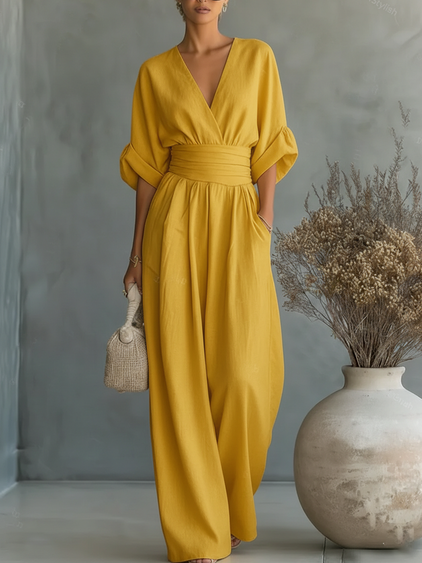 Mia | Mono Elegante de Cuello en V con Cintura Alta