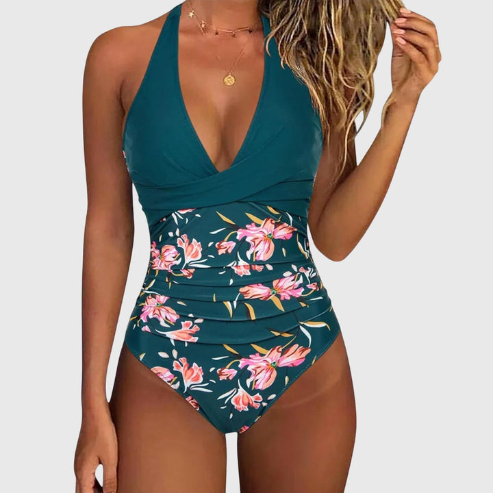 Flora | Bañador Halter Floral con Fruncido Moldeador