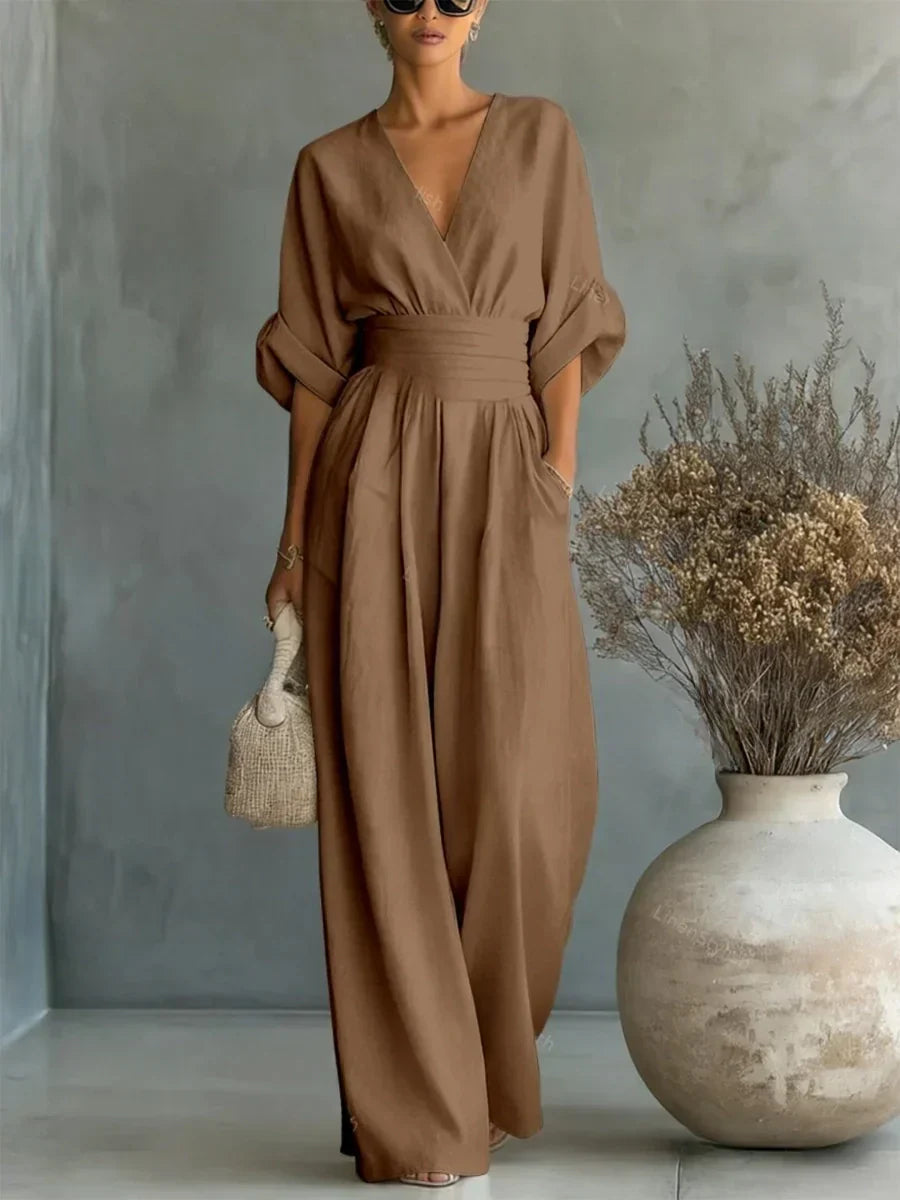Mia | Mono Elegante de Cuello en V con Cintura Alta