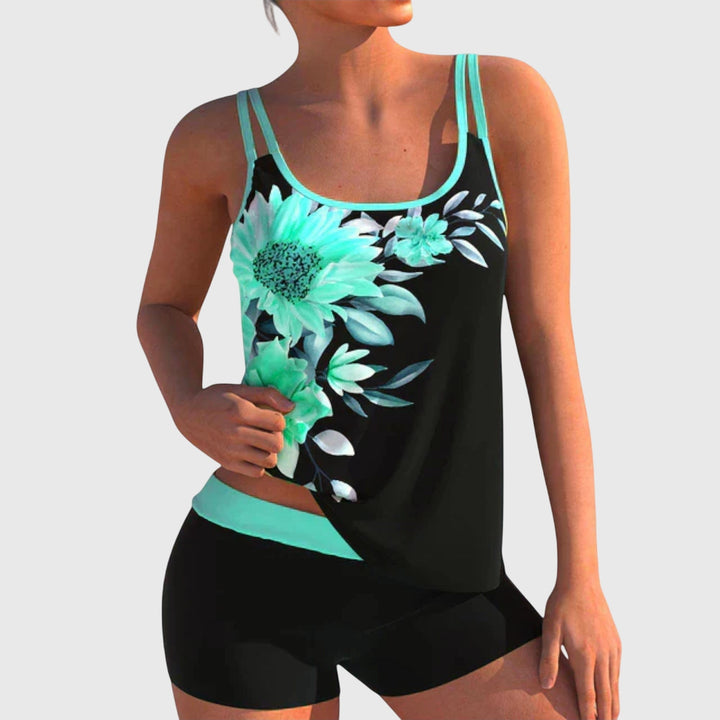 Flora | Tankini Floral con Tirantes Dobles y Shorts Deportivos