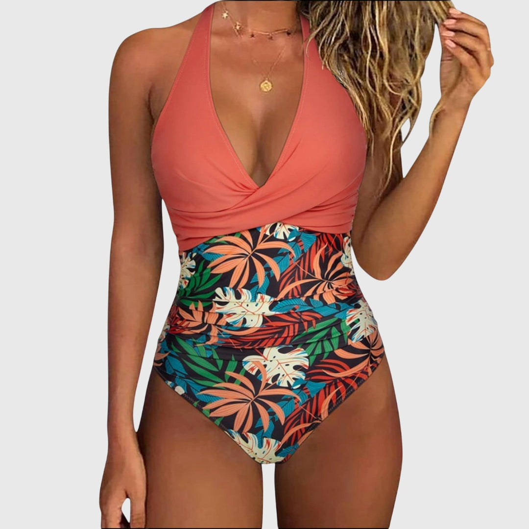 Flora | Bañador Halter Floral con Fruncido Moldeador