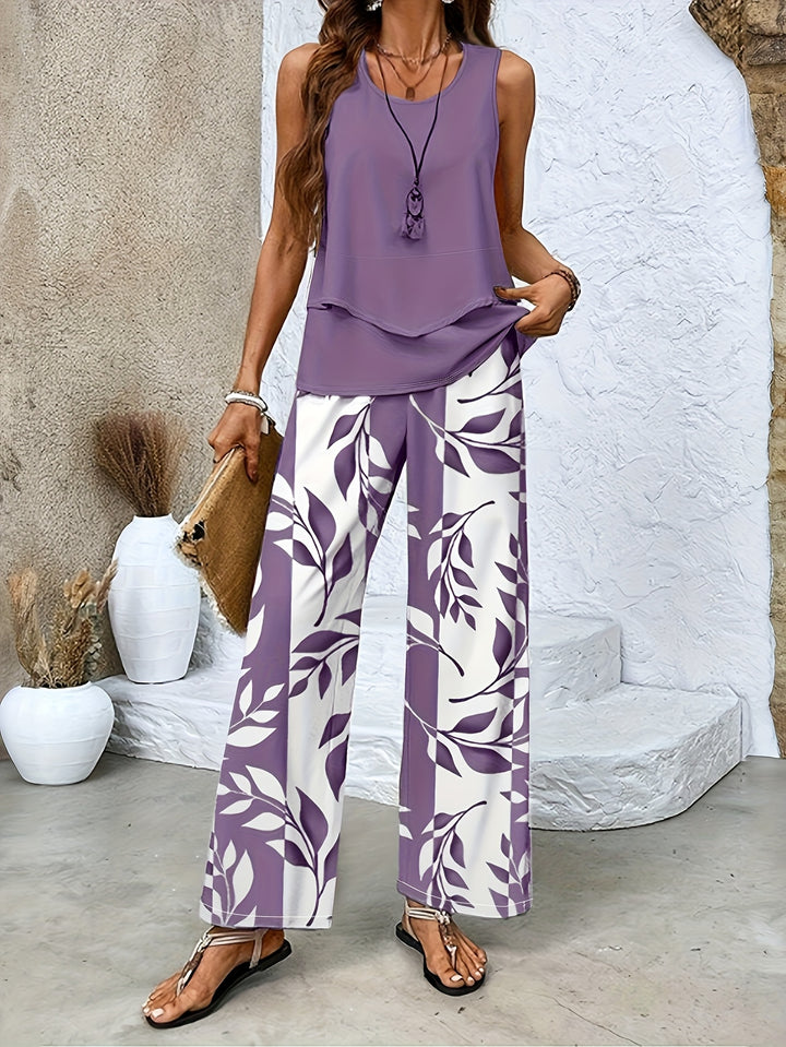 Luna | Conjunto de Dos Piezas con Estampado de Hojas