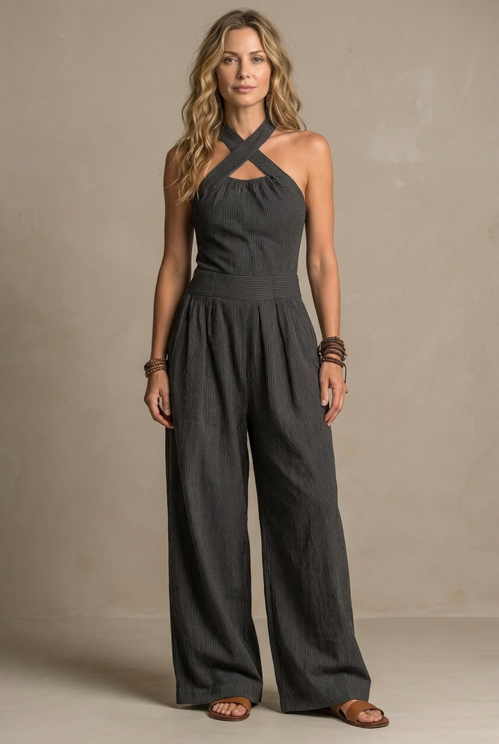 Ariana | Mono Elegante con Escote Cruzado y Pierna Ancha