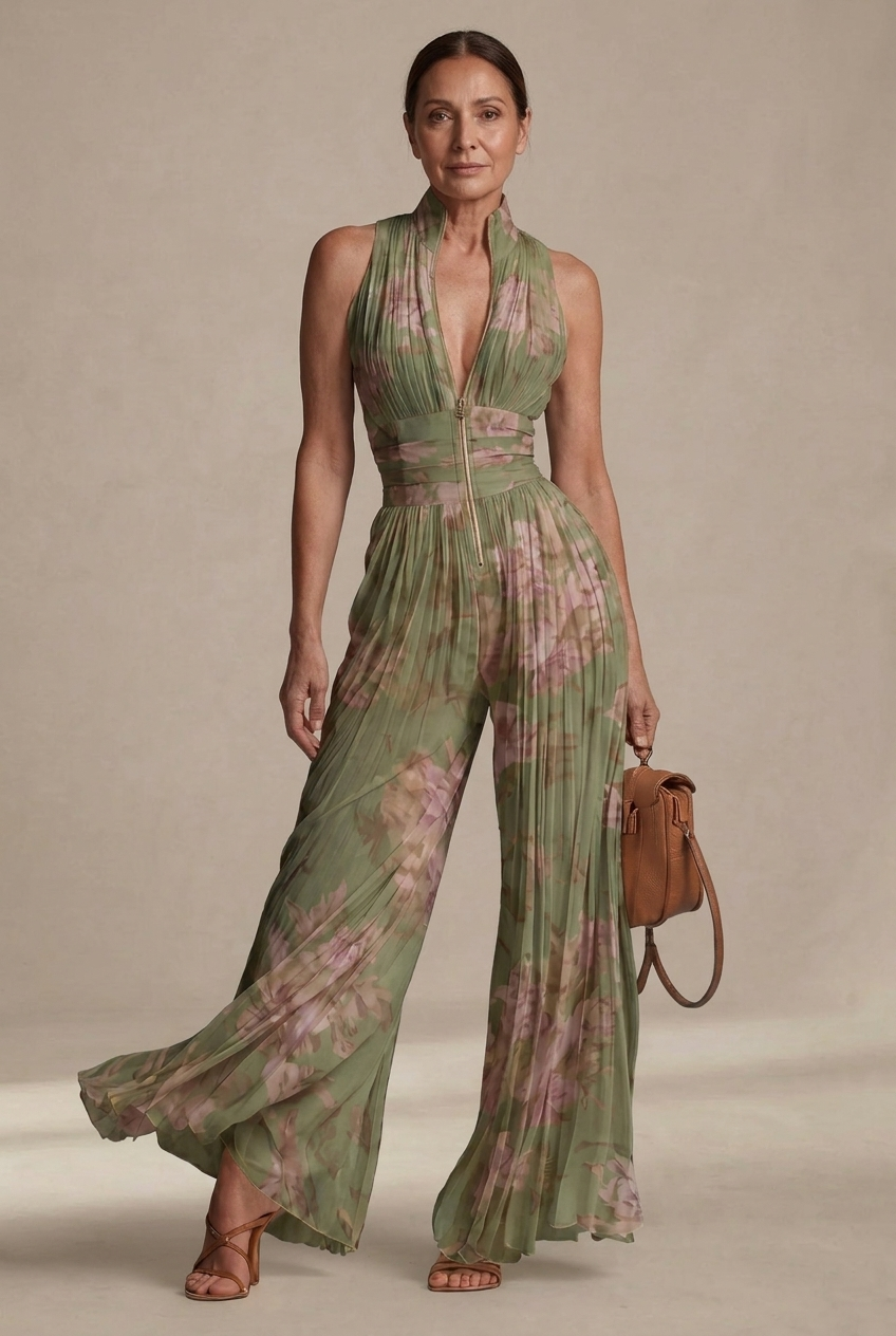 Inés | Mono de Gasa Floral Plisado