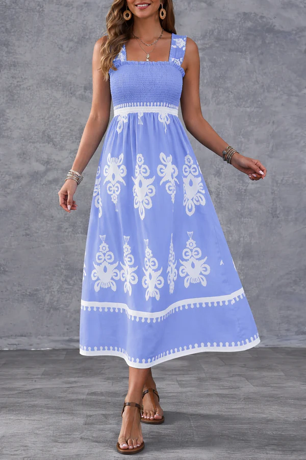 Martina | Vestido Plisado con Escote Cuadrado y Cintura Elástica