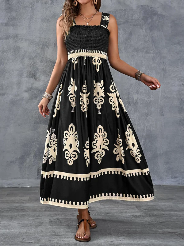 Martina | Vestido Plisado con Escote Cuadrado y Cintura Elástica