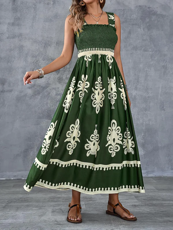 Martina | Vestido Plisado con Escote Cuadrado y Cintura Elástica
