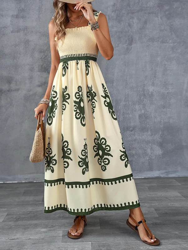 Martina | Vestido Plisado con Escote Cuadrado y Cintura Elástica